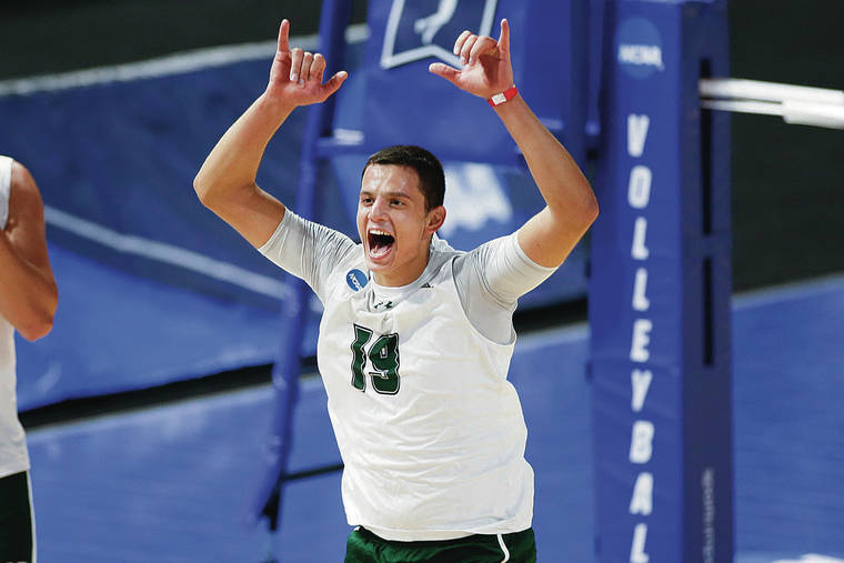 ASSOCIATED PRESS
                                Hawaii’s Rado Parapunov celebrated Hawaii’s win over UC Santa Barbara in the semifinals of the NCAA men’s volleyball tournament on Thursday.