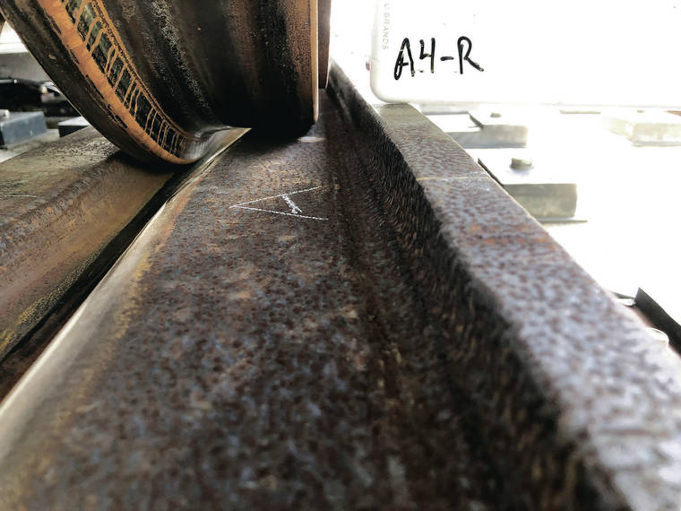 COURTESY HONOLULU AUTHORITY FOR RAPID TRANSPORTATION
                                Rail wheels are half-an-inch too narrow where rail tracks cross one another.
