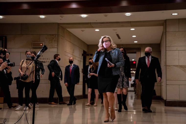 NEW YORK TIMES / APRIL 20
                                Rep. Liz Cheney (R-Wyo.) arrives to speak at a news conference on Capitol Hill.