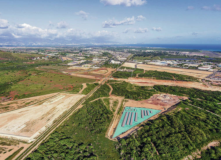 COURTESY PLUS POWER 
                                A rendering of an aerial view of Plus Power’s proposed Kapolei Energy Storage project.