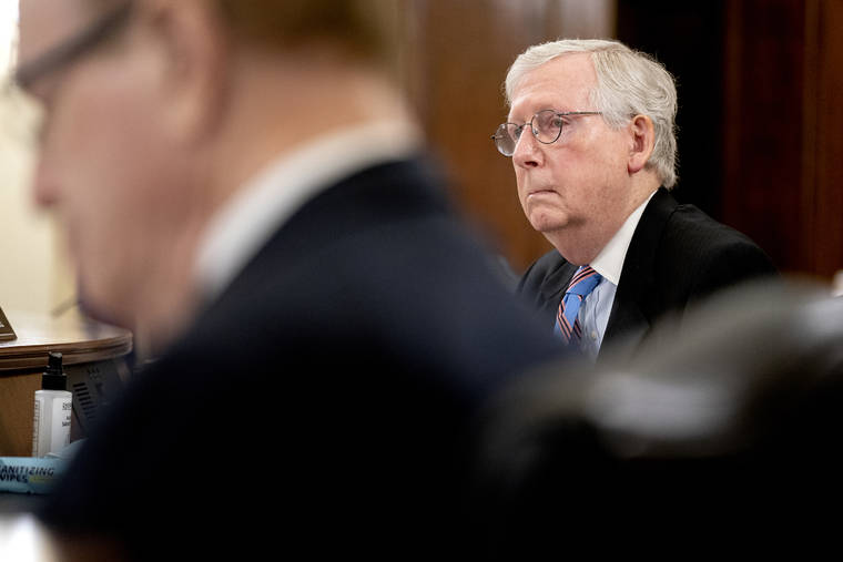 NEW YORK TIMES
                                Senate Minority Leader Mitch McConnell (R-Ky.) listens during a Senate Rules and Administration Committee hearing at the Russell Senate Office Building in Washington today.