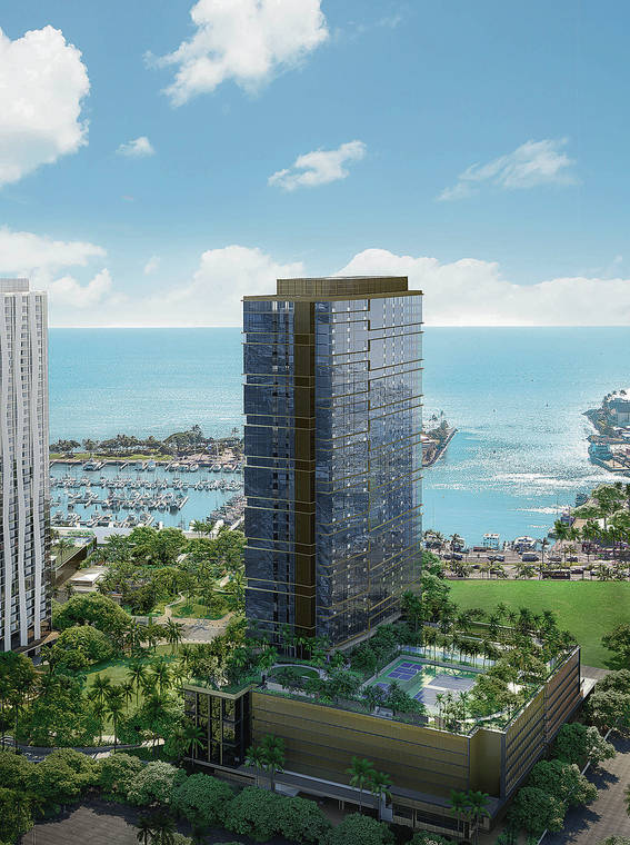 COURTESY HOWARD HUGHES CORP. Rendering of The Park Ward Village luxury tower. The condominium tower has received approval by the Hawaii Community Development Authority board.