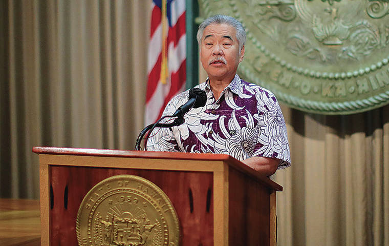 JAMM AQUINO / JAQUINO@STARADVERTISER.COM Gov. David Ige announced his intention Monday to veto 28 bills passed during the most recent session of the Legislature at a news conference at the state Capitol.
