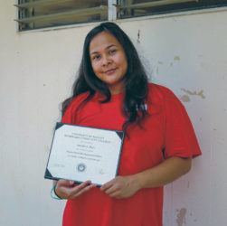COURTESY HAWAII DEPARTMENT OF PUBLIC SAFETY 
                                Angelita Rasa, an inmate at the Women’s Community Correctional Center, recently earned a certificate in psycho-social development from Windward Community College after completing 27 credit hours of college coursework under the Pu‘uhonua program.