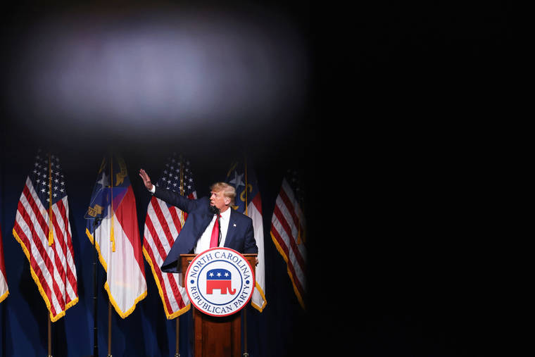 NEW YORK TIMES / JUNE 5
                                Former President Donald Trump speaks during the North Carolina Republican Party’s annual convention in Greenville, N.C.