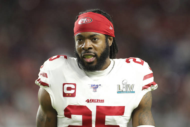 ASSOCIATED PRESS
                                San Francisco 49ers cornerback Richard Sherman was seen during the Super Bowl 54 game against the Kansas City Chiefs in Miami Gardens, Fla., in February 2020. The former Seattle Seahawks and San Francisco 49ers star was booked into a jail in Seattle this morning, accused of “Burglary Domestic Violence.”
