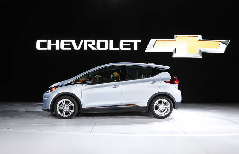 ASSOCIATED PRESS / 2017
                                The Chevrolet Bolt is on display at the North American International Auto Show in Detroit. General Motors is recalling some older Chevrolet Bolts, Friday, July 23, for a second time to fix persistent battery problems that can set the electric cars ablaze. The recall covers about 69,000 Bolts worldwide from 2017, 2018 and part of the 2019 model year. GM says it’s still working on repairs but it’s likely battery parts will be replaced.