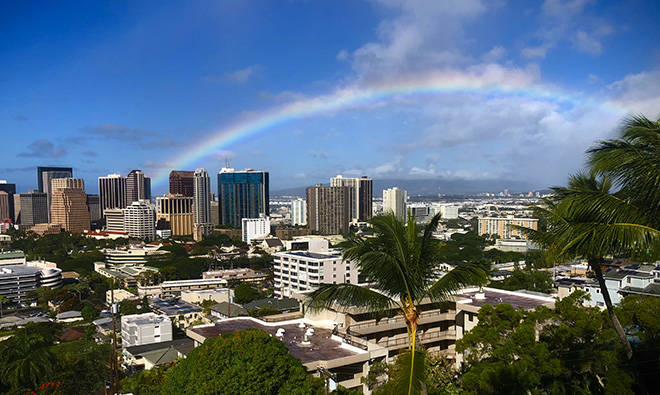 STAR-ADVERTISER
                                A rainbow graces the skies over downtown Honolulu earlier this year. As the islands begin to emerge from the economic turmoil of the last year, the Honolulu Star-Advertiser is teaming up with the workplace research and consulting firm Energage to honor Hawaii Top Workplaces. The deadline to nominate your employer has been extended to Sept. 10.