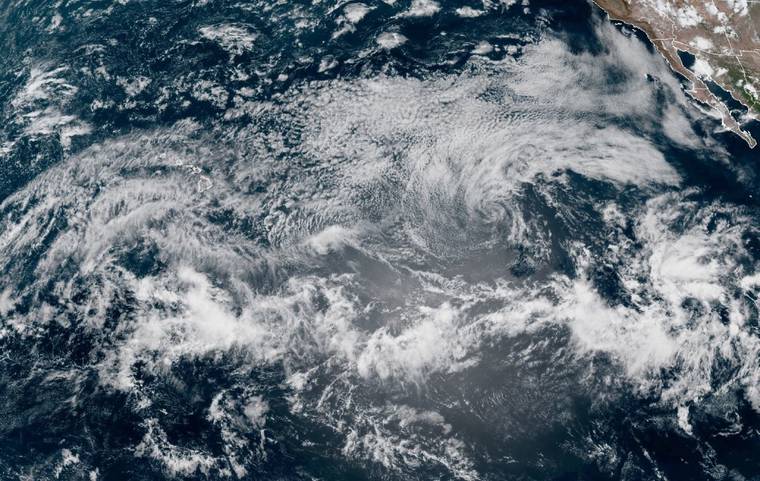 NOAA
                                A satellite image of the Pacific, taken at 11:10 a.m. today, shows areas of moisture headed toward Hawaii.