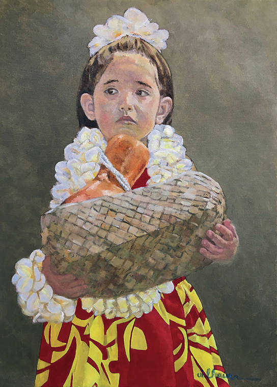 COURTESY THE JOHN AND KATE KELLY ESTATE
                                “Girl With Basket,” by Nancy Vilhauer, one of the pieces on display at “Ho‘opuku — To Emerge: The Love of Hula,” opening Tuesday at the Downtown Art Center.