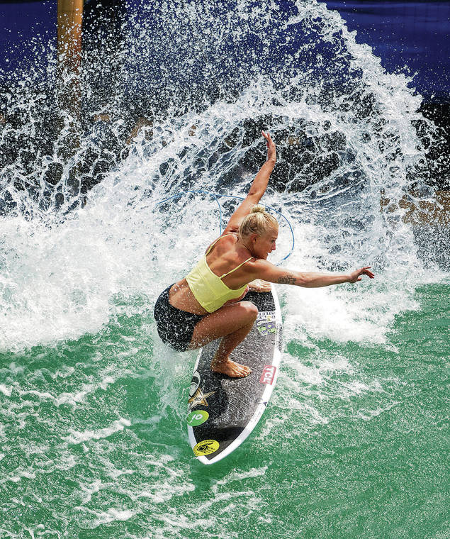 ASSOCIATED PRESS 
                                Kauai’s Tatiana Weston-Webb practiced for a World Surf League competition at Surf Ranch in Lemoore, Calif., in June. Weston-Webb is on the Brazil surf team.