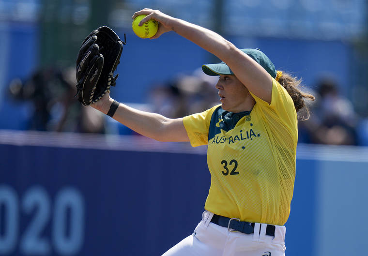 ASSOCIATED PRESS
                                Kaia Parnaby pitches for Australia against Japan. Parnaby is one of four Australians that played at the University of Hawaii.