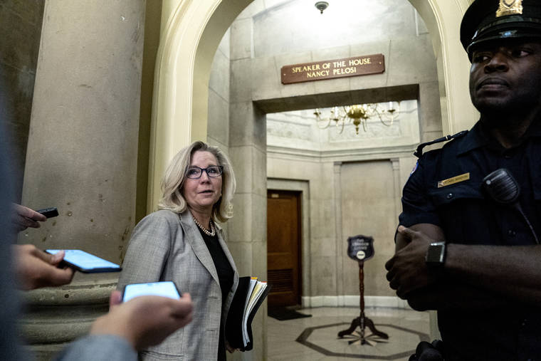NEW YORK TIMES
                                Rep. Liz Cheney (R-Wyo.) speaks with reporters before a meeting at the office of Speaker of the House Nancy Pelosi (D-Calif.) at the Capitol in Washington on Thursday.