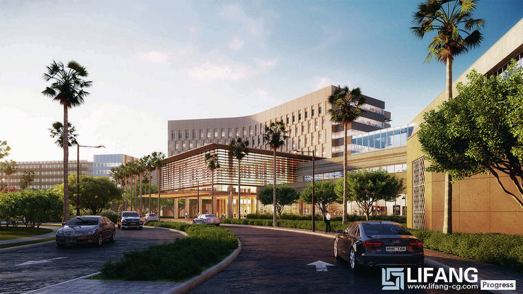 COURTESY THE QUEEN’S HEALTH SYSTEMS
                                A rendering shows what part of an enlarged Queen’s Medical Center-West Oahu could look like.