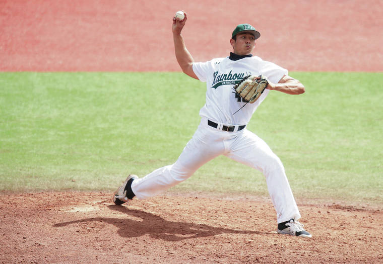 JAMM AQUINO / JAQUINO@STARADVERTISER.COM 
                                Cade Halemanu earned the win in Hawaii’s 1-0 victory over Long Beach State in a Big West game on March 20 at Les Murakami Stadium. Halemanu struck out four and held the Dirtbags to five hits on March 20.