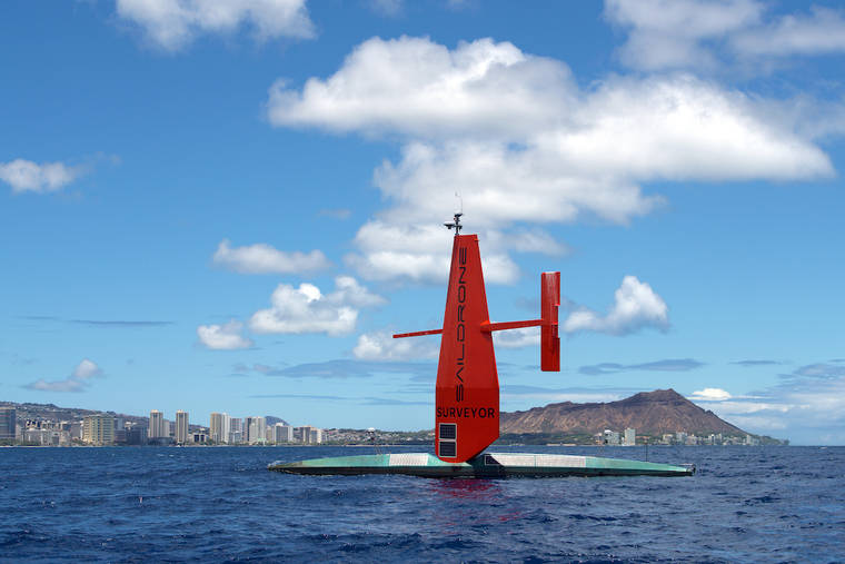 COURTESY SAILDRONE
                                The Saildrone Surveyor — a remote-operated, autonomous vehicle that looks like a sailboat — successfully completed its maiden voyage from San Francisco to Honolulu on Thursday afternoon.