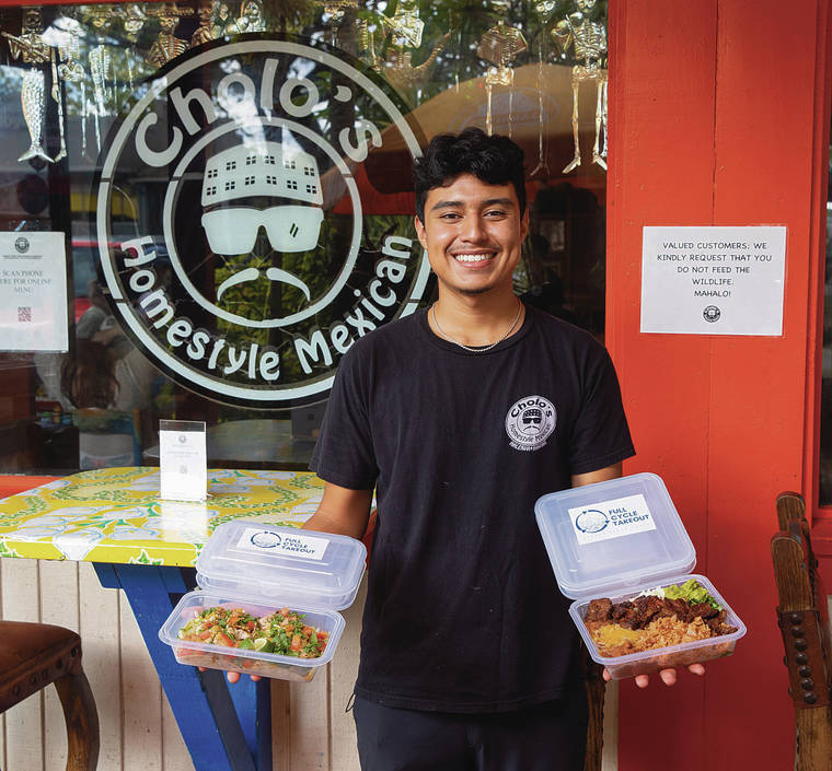 COURTESY ERIK KABIK
                                Cholo’s Homestyle Mexican is one of four Haleiwa restaurants serving takeout orders in reusable containers in a new pilot program, Zero Waste O‘ahu’s Full Cycle Takeout, that launched Saturday.