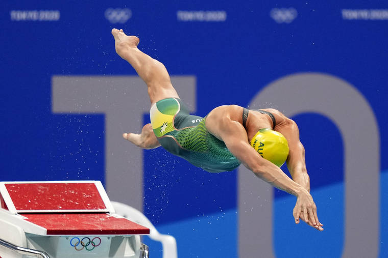 ASSOCIATED PRESS
                                Emma Mckeon, of Australia, dives off the starting block in the women’s 50-meter freestyle final.