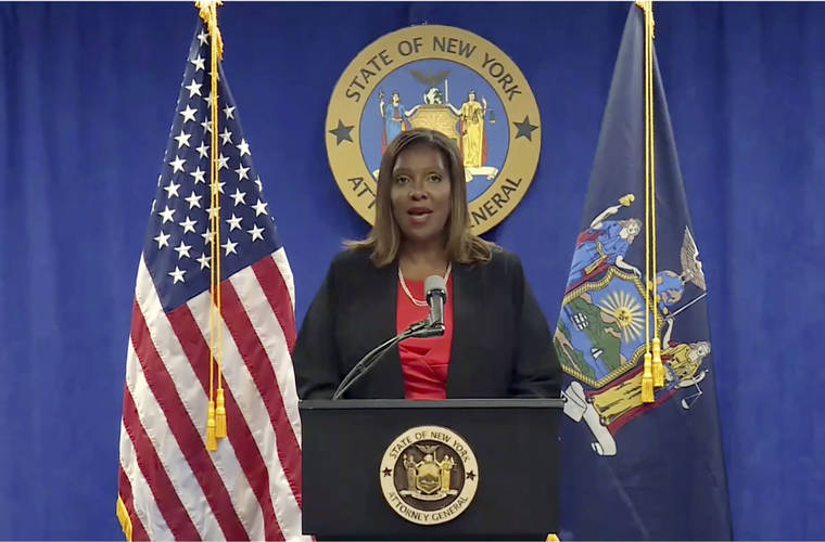 COURTESY NY STATE ATTORNEY GENERAL VIA ASSOCIATED PRESS
                                New York State Attorney General Letitia James addressed a news conference, in New York, today. An investigation into New York Gov. Andrew Cuomo found that he sexually harassed multiple current and former state government employees, state James announced today.