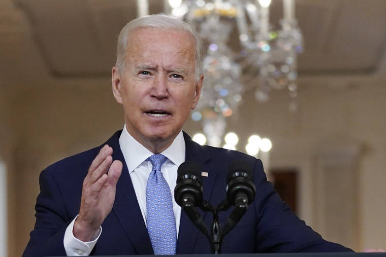 ASSOCIATED PRESS
                                President Joe Biden spoke about the end of the war in Afghanistan, today, from the State Dining Room of the White House, in Washington.