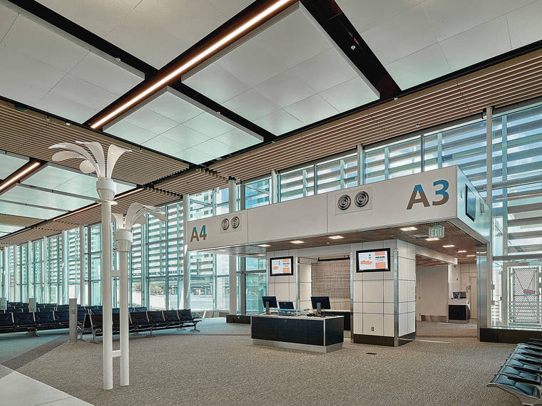 COURTESY KYA DESIGN GROUP
                                The recently completed Mauka Concourse at Daniel K. Inouye International Airport will open to travelers on Friday. The new concourse adds 12 gates and six new lanes for TSA security checks.