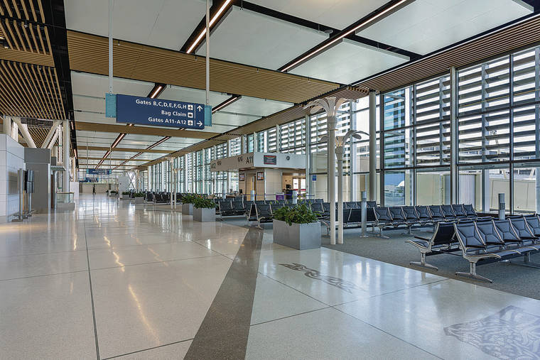 COURTESY KYA DESIGN GROUP
                                The recently completed Mauka Concourse at Daniel K. Inouye International Airport was designed without walls to allow travelers to spread out at the gates. Officials say the expansion will help relieve congestion at the airport.