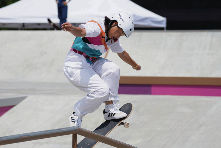 ASSOCIATED PRESS / JULY 26
                                Teen Momiji Nishiya was the top competitor in the women’s street skateboarding finals at the Olympics in Tokyo,above.