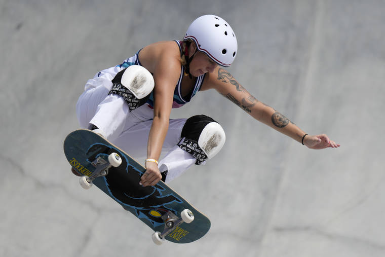 ASSOCIATED PRESS
                                Jordyn Barratt of the United States competes in the women’s park skateboarding prelims at the 2020 Summer Olympics in Tokyo, Japan.