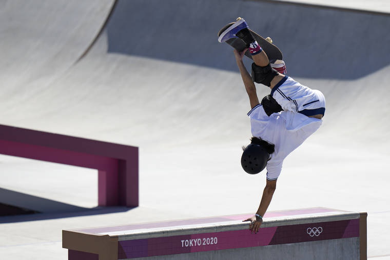 ASSOCIATED PRESS
                                Heimana Reynolds of the United States competes in the men’s park skateboarding prelims at the 2020 Summer Olympics, Thursday, in Tokyo, Japan.