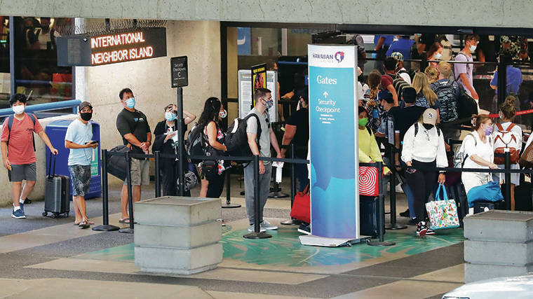 JAMM AQUINO / JAQUINO@STARADVERTISER.COM
                                Hawaiian Airlines and other carriers throughout the U.S. are experiencing difficulties and issuing apologies about lengthy call center times and other customer serv­ice issues. Above, travelers waited in line Saturday outside the Hawaiian Airlines ticketing area at Daniel K. Inouye International Airport.