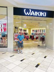 While visiting Oklahoma City with his wife, Lynn, Jon Young of Mililani spotted Waikiki, an apparel store at the Penn Square Mall, in August. Photo by Lynn Young.
