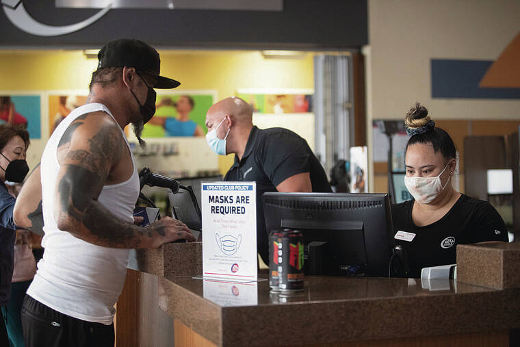 CINDY ELLEN RUSSELL / CRUSSELL@STARADVERTISER.COM
                                Businesses such as the 24 Hour Fitness in Pearl City have streamlined the check-
in process with a phone app for their customers. 24 Hour Fitness employee Kimberly Pekelo and General Manager Rob Philyaw checked in customers Monday.