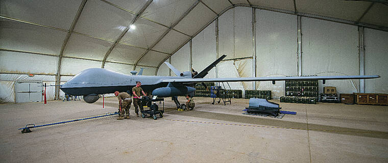 AIR FORCE / 2019
                                Reapers are maintained, launched and recovered from deployed locations, but are remotely operated from bases in the United States during operations around the world. Maintainers with the 386th Expeditionary Aircraft Maintenance Squadron prepare a U.S. Air Force MQ-9 Reaper remotely piloted aircraft for intelligence, surveillance and reconnaissance operations at Ali Al Salem Air Base, Kuwait.
