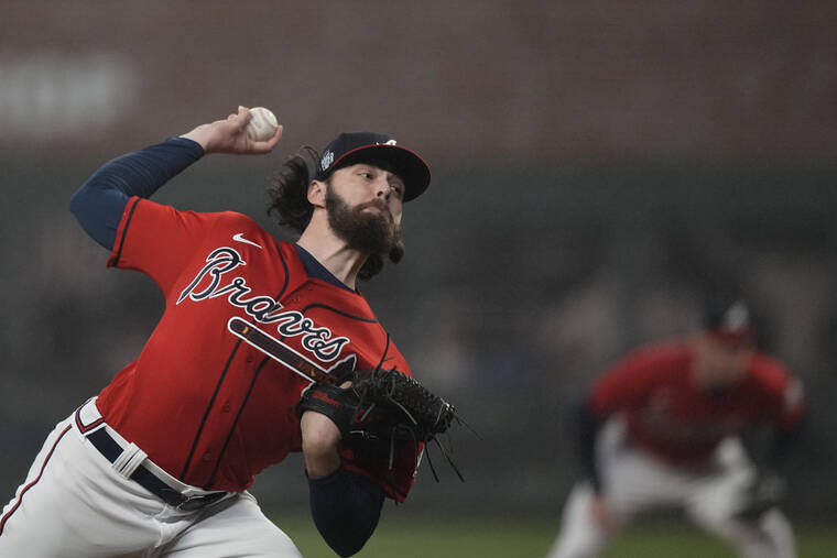 ASSOCIATED PRESS
                                Atlanta Braves starting pitcher Ian Anderson throws during the first inning in Game 3 of baseball’s World Series between the Houston Astros and the Atlanta Braves on Friday.