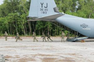 COURTESY U.S. ARMY 
                                An Air Force C-130 delivered U.S. Army Pacific soldiers to the newly refurbished Angaur Airfield for training in the Republic of Palau last year.