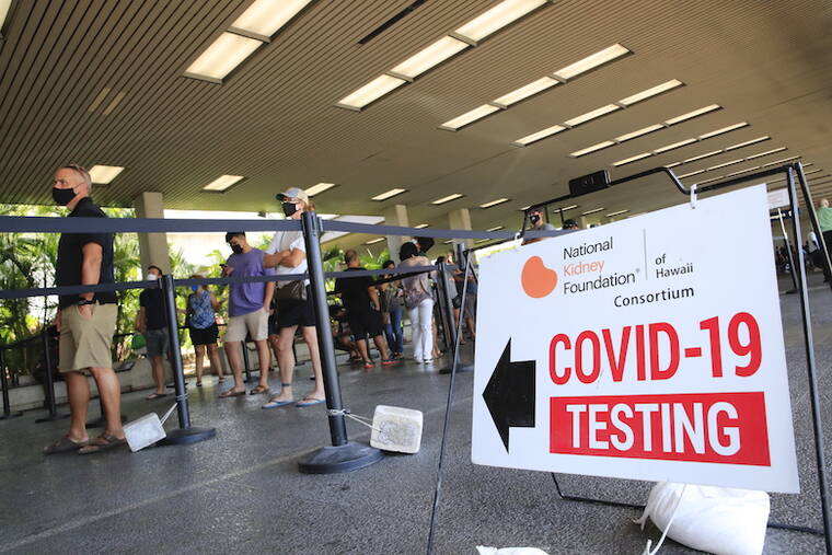JAMM AQUINO / AUG. 12
                                People line up for COVID-19 tests at Daniel K. Inouye International Airport in August.