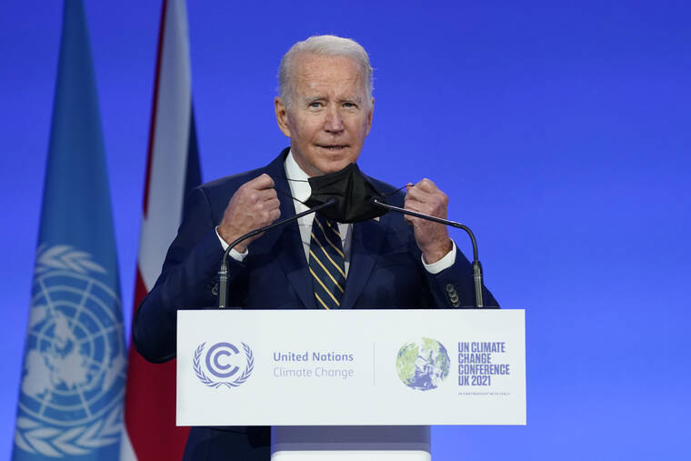 ASSOCIATED PRESS
                                President Joe Biden steps to the podium to speak at the COP26 U.N. Climate Summit today in Glasgow, Scotland.