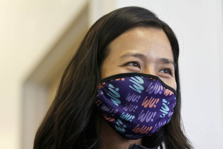 ASSOCIATED PRESS
                                Boston mayoral candidate Michelle Wu visited her campaign headquarters, Monday, in the Jamaica Plain neighborhood of Boston.