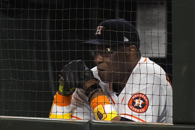 ASSOCIATED PRESS
                                Houston Astros manager Dusty Baker Jr. watches during the ninth inning in Game 6.