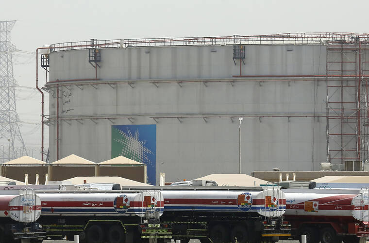 ASSOCIATED PRESS
                                Fuel trucks lined up in front of storage tanks at the North Jiddah bulk plant, an Aramco oil facility, in Jiddah, Saudi Arabia, on March 21. OPEC and allied oil-producing countries will decide on output levels, Nov. 4, with President Joe Biden urging alliance members Saudi Arabia and Russia to increase production and lower U.S. gasoline prices at the pump — so far to no avail.