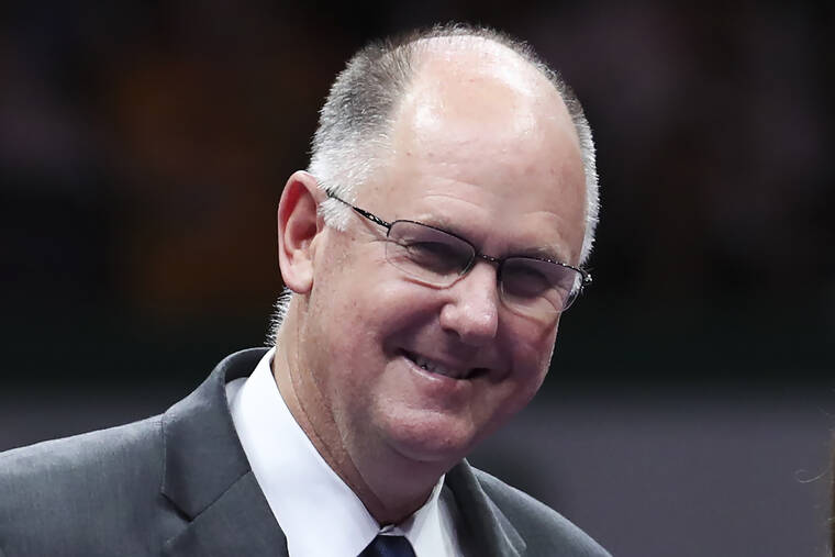 ASSOCIATED PRESS / 2017
                                WTA Chief Executive Officer Steve Simon smiles during a retirement ceremony for Martina Hingis in Singapore. An email purportedly from a Chinese professional tennis player that a Chinese state media outlet posted on Twitter has increased concerns about her safety as the sport’s biggest stars and others abroad call for information about her well-being and whereabouts. Simon, the chairman and CEO of the Women’s Tennis Association, questioned the authenticity of the email intended for him, in which Grand Slam doubles champion Peng Shuai says she is safe and that the assault allegation is untrue.