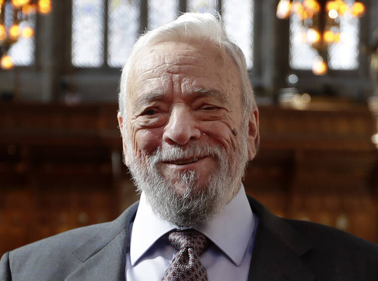 ASSOCIATED PRESS
                                Composer and lyricist Stephen Sondheim posed after being awarded the Freedom of the City of London at a ceremony at the Guildhall in London, on Sept. 27, 2018. Sondheim, the songwriter who reshaped the American musical theater in the second half of the 20th century, has died at age 91.