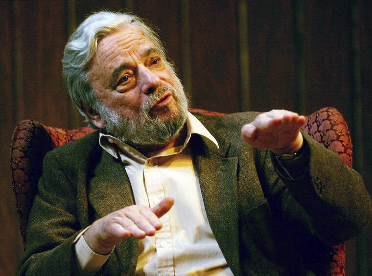 ASSOCIATED PRESS / 2004
                                Composer and lyricist Stephen Sondheim gestures during a gathering at Tufts University in Medford, Mass. Sondheim, the songwriter who reshaped the American musical theater in the second half of the 20th century, has died at age 91. Sondheim’s death was announced by his Texas-based attorney, Rick Pappas, who told The New York Times the composer died Friday, Nov. 26, at his home in Roxbury, Conn.
