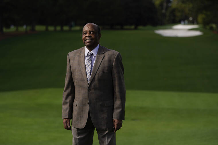 ASSOCIATED PRESS
                                Lee Elder posed for a picture on the first tee at the Masters golf tournament, in November 2020, in Augusta, Ga. Elder broke down racial barriers as the first Black golfer to play in the Masters and paved the way for Tiger Woods and others to follow.