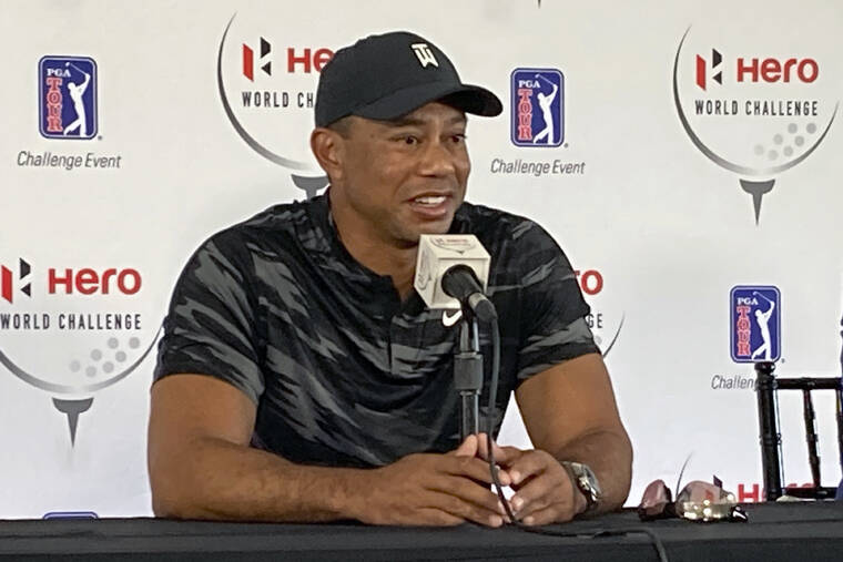 ASSOCIATED PRESS
                                Tiger Woods held his first press conference since his Feb. 23 car crash in Los Angeles at the Hero World Challenge golf tournament in Nassau, Bahamas, today.