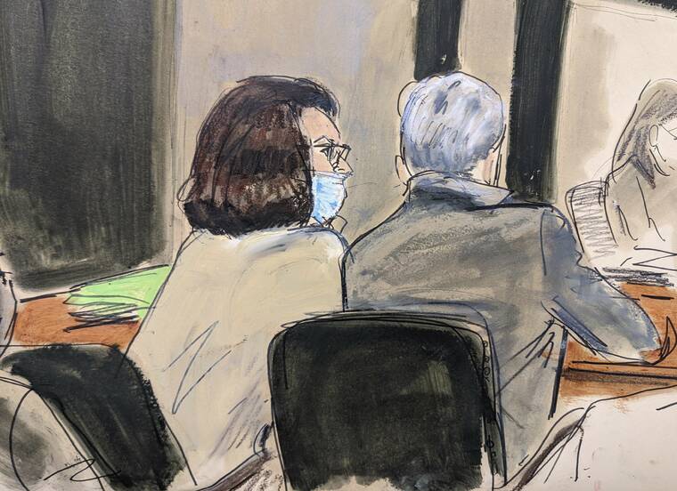 ASSOCIATED PRESS
                                In this courtroom sketch, Ghislaine Maxwell, left, conferred with lead defense attorney Bobbi Sternheim before Judge Alison Nathan took the bench during Maxwell’s sex trafficking trial, today, in New York. A longtime pilot for the late financier Jeffrey Epstein resumed his testimony at Ghislaine Maxwell’s sex trafficking trial, today, saying that the British socialite charged with helping the financier find teenage girls to sexually abuse was “Number 2” in the hierarchy of Epstein’s operations.