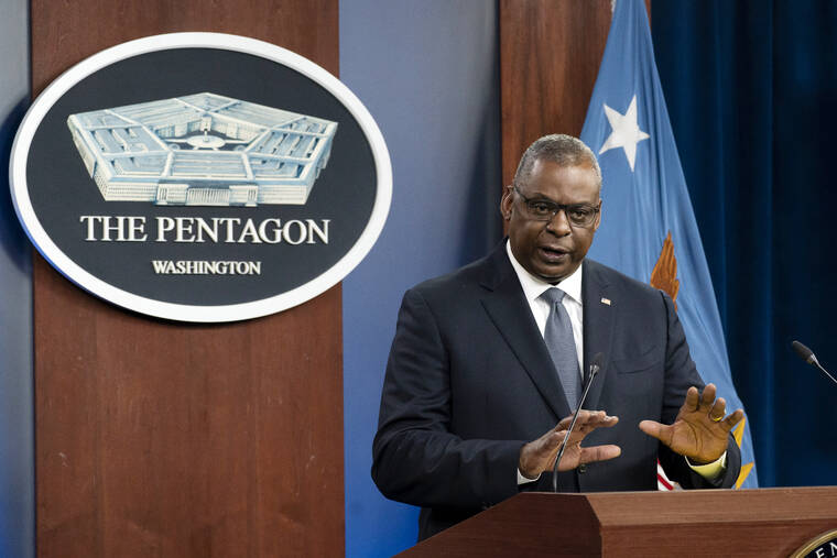 ASSOCIATED PRESS
                                Secretary of Defense Lloyd Austin spoke during a media briefing at the Pentagon, Nov. 17, in Washington.