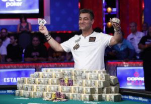 ASSOCIATED PRESS / 2019 Hossein Ensan, of Germany, poses with the bracelet after winning the World Series of Poker main event in 2019,