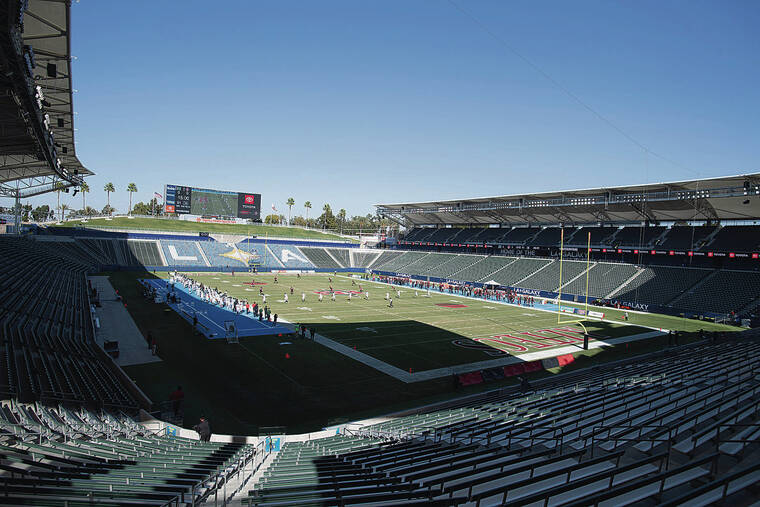 ASSOCIATED PRESS / 2020
                                Hawaii played San Diego State on Nov. 14, 2020, in Dignity Health Sports Park in Carson, Calif.