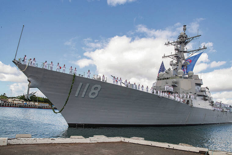 CINDY ELLEN RUSSELL / CRUSSELL@STARADVERTISER.COM
                                The soon-to-be-commissioned USS Daniel Inouye arrived Thursday at its new home port, Joint Base Pearl Harbor-Hickam.